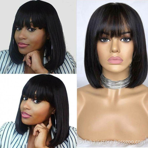 Low Price Brazilian Hair Short Bob Wigs With Fringe Bangs Non Lace Curly Pixie Cut Bob Wig Full Machine Glueless Human Hair Wigs